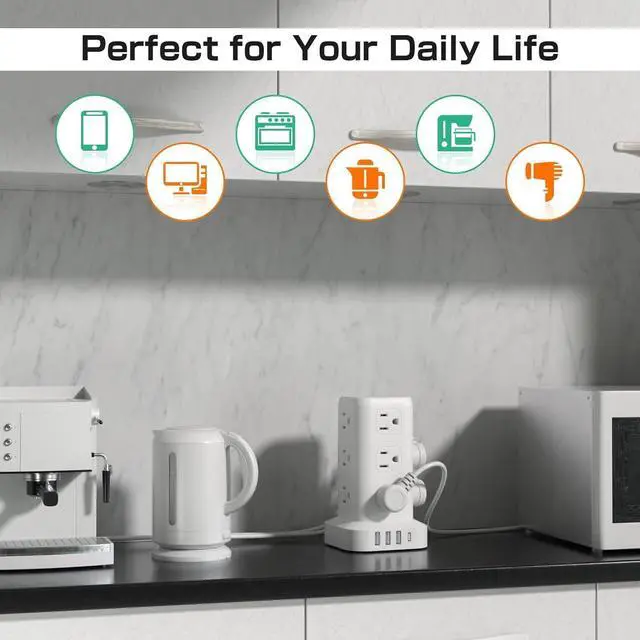 Alt view image 13 of 14 - Tower Surge Protector Power Strip with 12 Outlets 4 USB (1 USB C), 6.5Feet Extension Cord with Multiple Outlets, Charging Station, Power Strip Tower, Office Desk Supplies