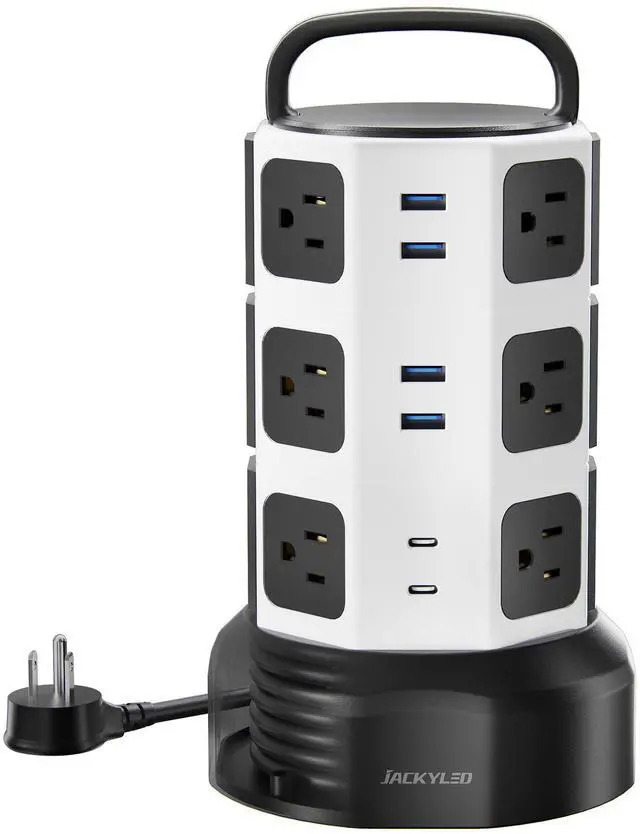 Alt view image 8 of 14 - Power Strip Tower Surge Protector, 12 Outlets 6 USB (2 USB C) Charging Station, Extension Cord with Multiple Outlets, 1050J 1625W/13A Outlet Extender 6.5ft Extension Cord for Home Office