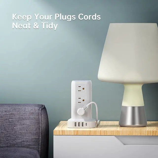 Alt view image 14 of 14 - Tower Surge Protector Power Strip with 12 Outlets 4 USB (1 USB C), 6.5Feet Extension Cord with Multiple Outlets, Charging Station, Power Strip Tower, Office Desk Supplies