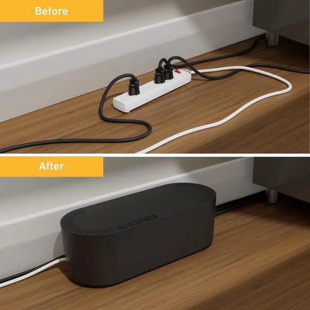 Alt view image 13 of 14 - Cable Management Box, Power Strip Holder, Floor Outlet Hiders, Desk Cord Organizer, Cover TV Wires, Wire Storage, Extension Hider, Office Concealer for Cords, Baby Proof Cables - Large, Black