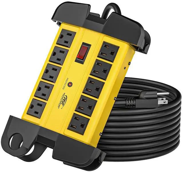 Alt view image 8 of 14 - 10-Outlets Heavy Duty Power Strip Metal Surge Protector with 15 Amps, 15-Foot Power Cord 2800 Joules for Garden, Kitchen, Office, School, ETL Listed(3165047) (10-Outlet, Yellow)