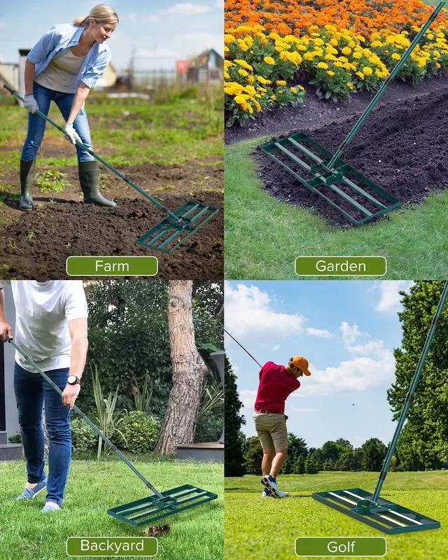 Alt view image 10 of 12 - Lawn Leveling Rake, 30x10 Inch Lawn Leveler Tool with 78'' Adjustable Steel Handle, Durable Landscape Rake, Ease Level Soil Sand Dirt Surfaces,Ideal for Backyard, Garden, Golf Course, Pasture