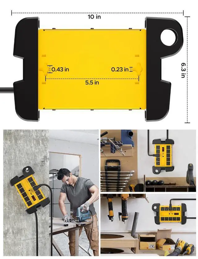 Alt view image 13 of 14 - 10-Outlets Heavy Duty Power Strip Metal Surge Protector with 15 Amps, 15-Foot Power Cord 2800 Joules for Garden, Kitchen, Office, School, ETL Listed(3165047) (10-Outlet, Yellow)