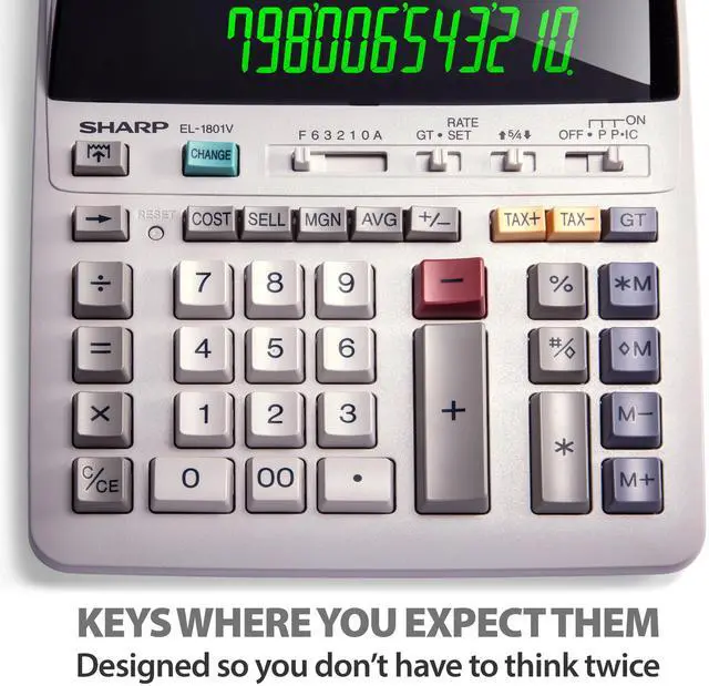 Alt view image 7 of 10 - EL-1801V Ink Printing Calculator, 12-Digit LCD, AC Powered, Off-White, Ideal for Business & Office Use, Easy-to-Read Display & Durable Design