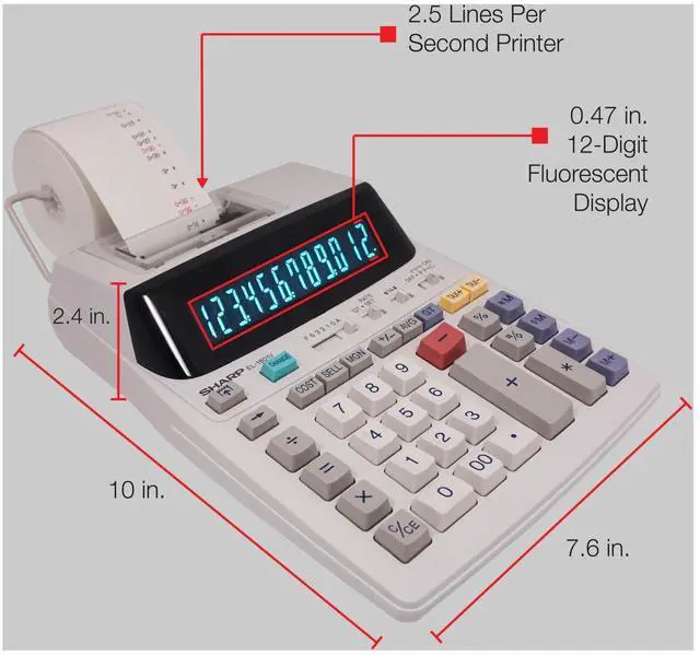 Alt view image 8 of 10 - EL-1801V Ink Printing Calculator, 12-Digit LCD, AC Powered, Off-White, Ideal for Business & Office Use, Easy-to-Read Display & Durable Design