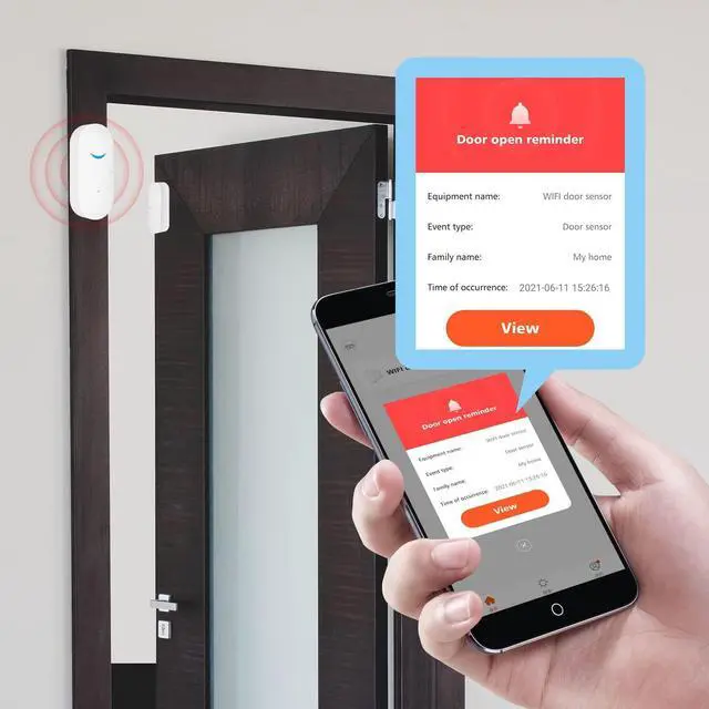 Alt view image 10 of 14 - WiFi Wireless Door Window Sensor,TUYA Smart Alarm with Free Notification APP Control Home Security Alarm System, Compatible with Alexa, Google Home, Siri (1-Pack)