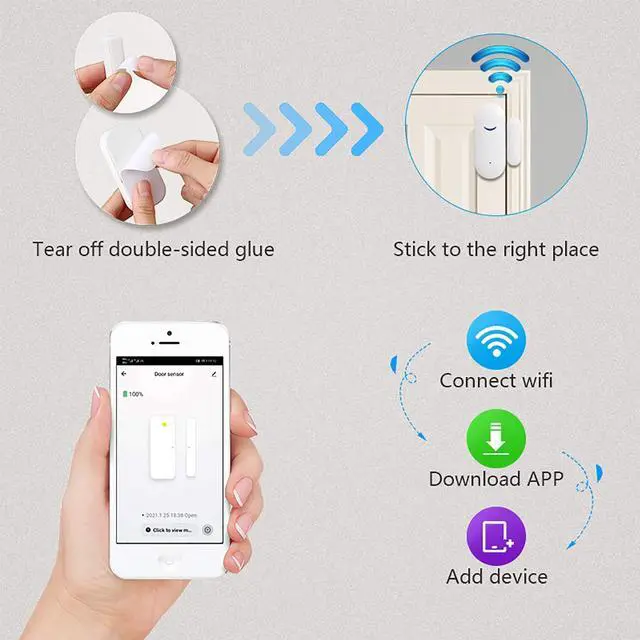 Alt view image 13 of 14 - WiFi Wireless Door Window Sensor,TUYA Smart Alarm with Free Notification APP Control Home Security Alarm System, Compatible with Alexa, Google Home, Siri (1-Pack)