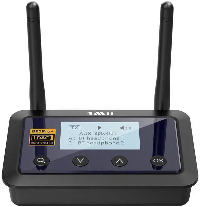 Alt view image 8 of 14 - B03Pro+ Bluetooth 5.3 Transmitter Receiver Certified LDAC for TV Home Stereo, Long Range Bluetooth Extender Wireless Audio Adapter with Screen, Optical RCA AUX 3.5mm Outputs/Inputs