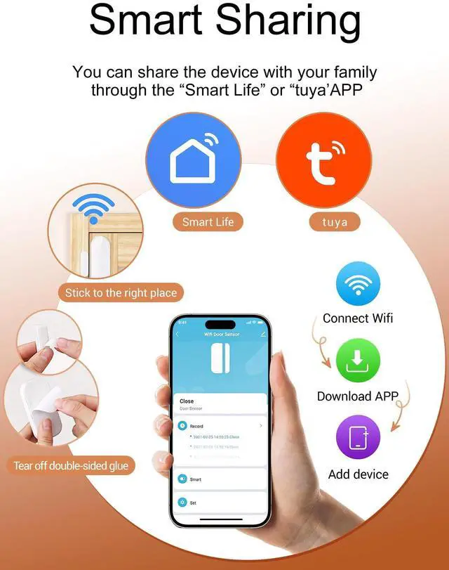 Alt view image 10 of 14 - Window Door Alarms When Opened, WiFi Door Chime Sensor, Contact Sensor for Home Security, Smart Wireless Magnetic Door Open Detector, APP Notification Compatible with Alexa, Google Assistant