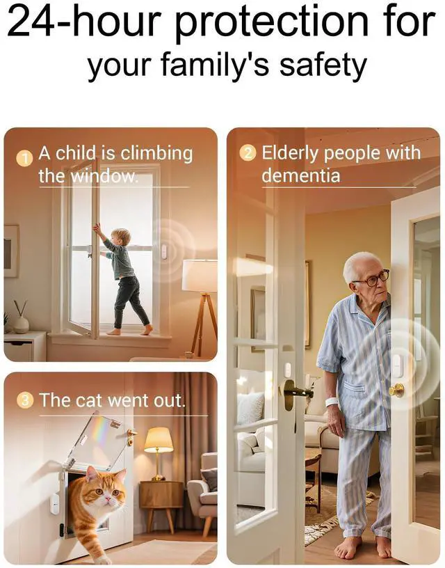 Alt view image 12 of 14 - Window Door Alarms When Opened, WiFi Door Chime Sensor, Contact Sensor for Home Security, Smart Wireless Magnetic Door Open Detector, APP Notification Compatible with Alexa, Google Assistant