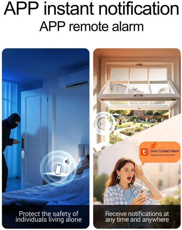 Alt view image 11 of 14 - Window Door Alarms When Opened, WiFi Door Chime Sensor, Contact Sensor for Home Security, Smart Wireless Magnetic Door Open Detector, APP Notification Compatible with Alexa, Google Assistant