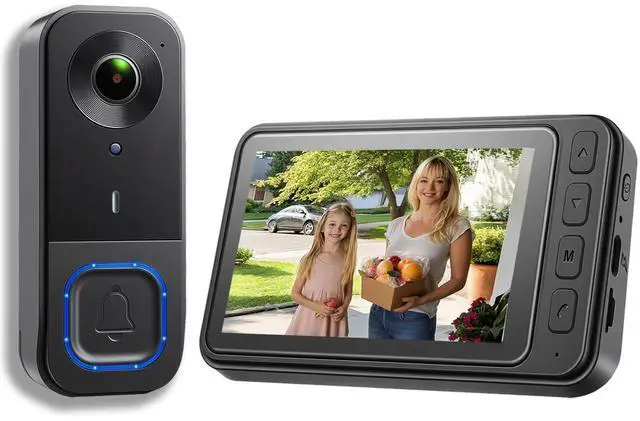 Alt view image 8 of 14 - Video Doorbell Wireless with Screen 1080p, No Subscription Door Bell Camera with Monitor Screen, Local Storage NO WiFi and APP Needed, Video Intercom Two-Way Audio,160° View,Night Vision