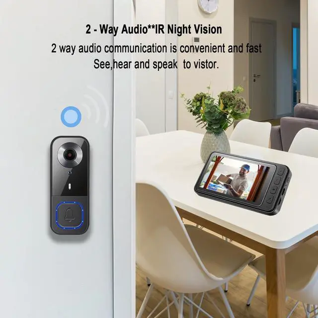 Alt view image 13 of 14 - Video Doorbell Wireless with Screen 1080p, No Subscription Door Bell Camera with Monitor Screen, Local Storage NO WiFi and APP Needed, Video Intercom Two-Way Audio,160° View,Night Vision
