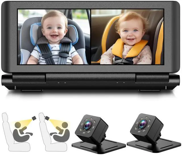 Alt view image 8 of 14 - Baby Car Camera for 2 Kids, 6.86" 1080P HD Split Screen Baby Monitor with Dual Backseat Cameras and IR Night Vision, Crystal Clear Wide View Baby Car Mirror for Rear Seat Safety (Not USB)