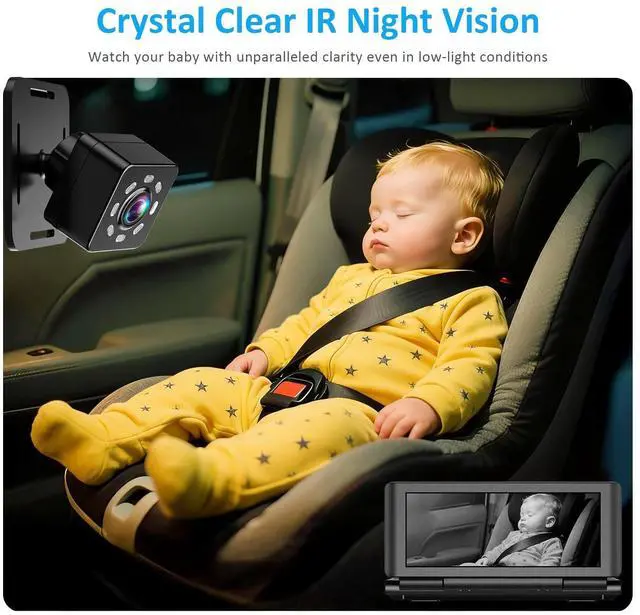 Alt view image 11 of 14 - Baby Car Camera for 2 Kids, 6.86" 1080P HD Split Screen Baby Monitor with Dual Backseat Cameras and IR Night Vision, Crystal Clear Wide View Baby Car Mirror for Rear Seat Safety (Not USB)