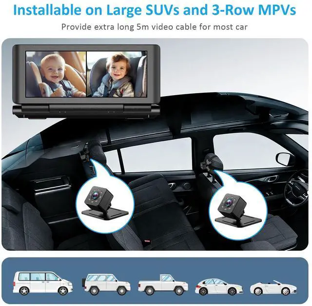 Alt view image 13 of 14 - Baby Car Camera for 2 Kids, 6.86" 1080P HD Split Screen Baby Monitor with Dual Backseat Cameras and IR Night Vision, Crystal Clear Wide View Baby Car Mirror for Rear Seat Safety (Not USB)