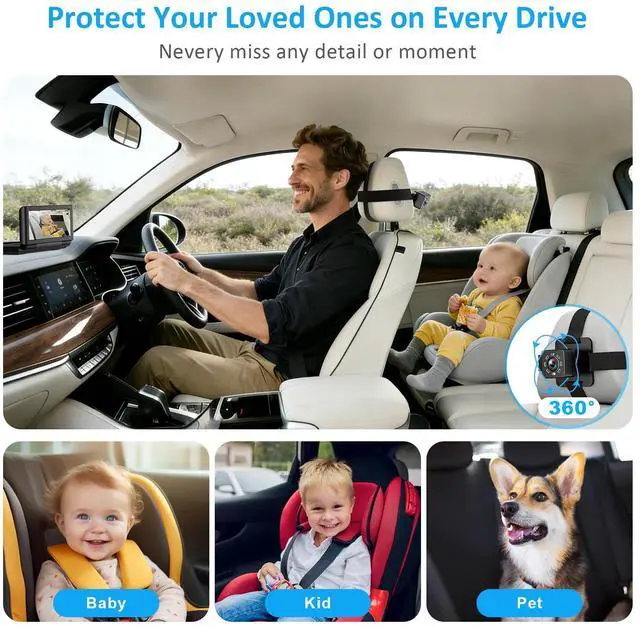 Alt view image 12 of 14 - Baby Car Camera for 2 Kids, 6.86" 1080P HD Split Screen Baby Monitor with Dual Backseat Cameras and IR Night Vision, Crystal Clear Wide View Baby Car Mirror for Rear Seat Safety (Not USB)