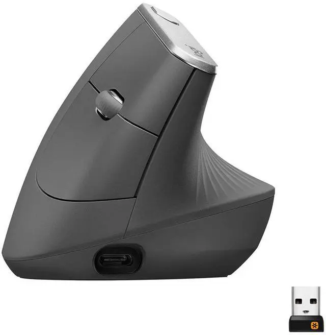 Alt view image 8 of 14 - MX Vertical Wireless Mouse Ergonomic Design Reduces Muscle Strain, Move Content Between 3 Windows and Apple Computers, Rechargeable, Graphite