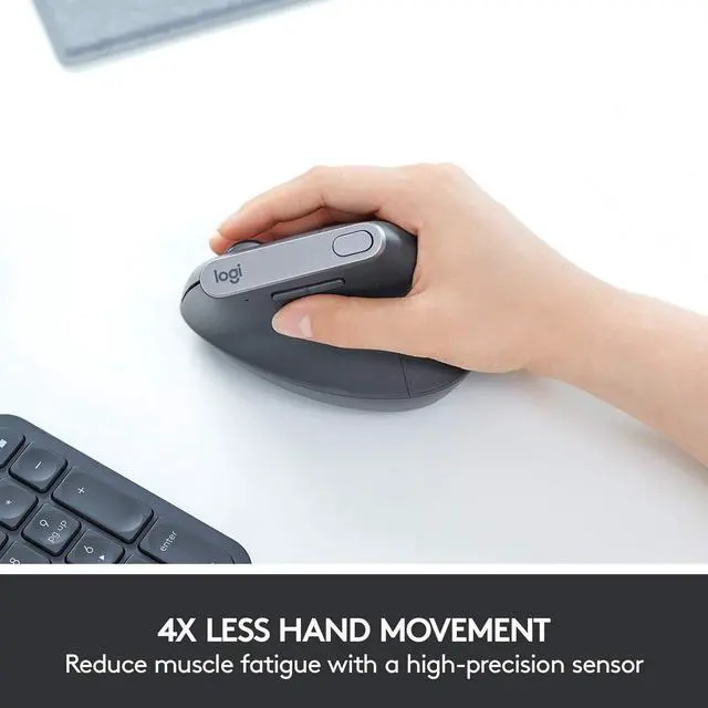 Alt view image 12 of 14 - MX Vertical Wireless Mouse Ergonomic Design Reduces Muscle Strain, Move Content Between 3 Windows and Apple Computers, Rechargeable, Graphite