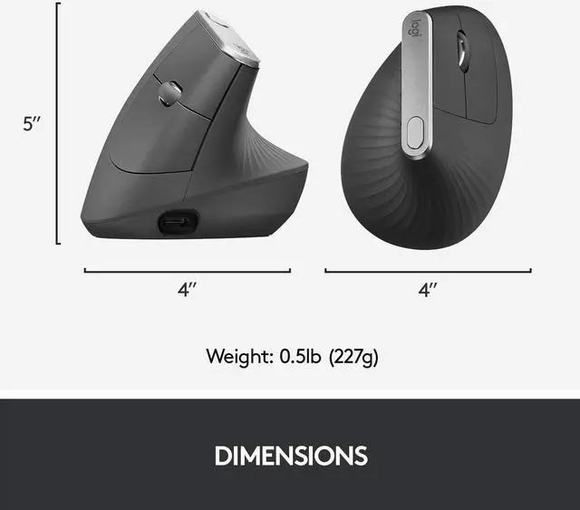 Alt view image 14 of 14 - MX Vertical Wireless Mouse Ergonomic Design Reduces Muscle Strain, Move Content Between 3 Windows and Apple Computers, Rechargeable, Graphite