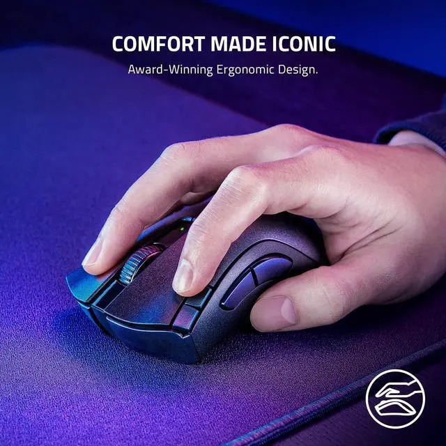 Alt view image 9 of 14 - DeathAdder V2 X HyperSpeed: Award-Winning Ergonomic Design - Ultra-Fast Wireless - 235hr Battery Life - 7 Programmable Buttons - Gen 2 Mechanical Switches - 5G 14K DPI Optical Sensor
