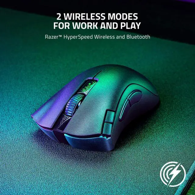 Alt view image 10 of 14 - DeathAdder V2 X HyperSpeed: Award-Winning Ergonomic Design - Ultra-Fast Wireless - 235hr Battery Life - 7 Programmable Buttons - Gen 2 Mechanical Switches - 5G 14K DPI Optical Sensor