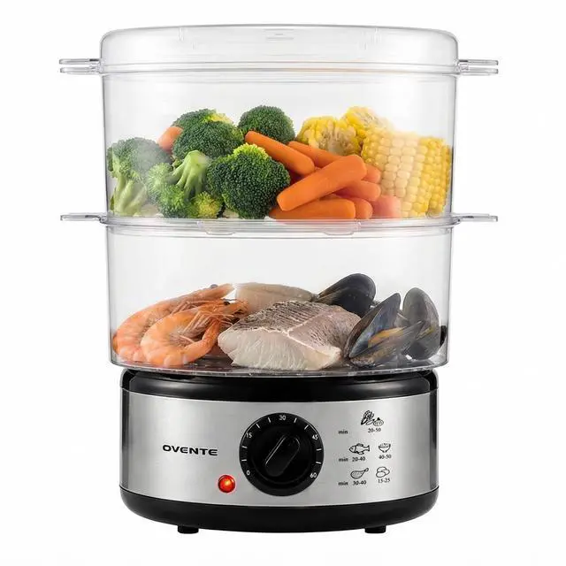 Alt view image 8 of 14 - 2-Tier Electric Food Steamer, 5 Quart Stainless Steel Stackable Steam Cooker with 400W Power, 60-Minute Timer & Auto Shut-Off, Dishwasher Safe, Healthy Vegetable & Seafood Steamer, Silver FS62S