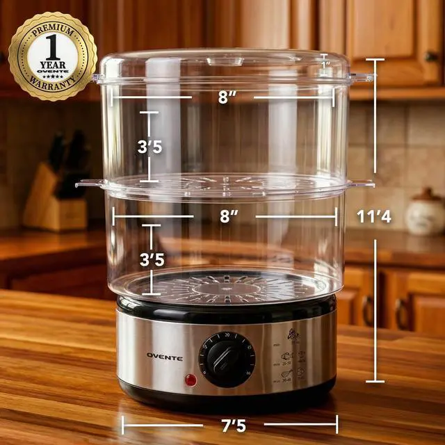 Alt view image 14 of 14 - 2-Tier Electric Food Steamer, 5 Quart Stainless Steel Stackable Steam Cooker with 400W Power, 60-Minute Timer & Auto Shut-Off, Dishwasher Safe, Healthy Vegetable & Seafood Steamer, Silver FS62S