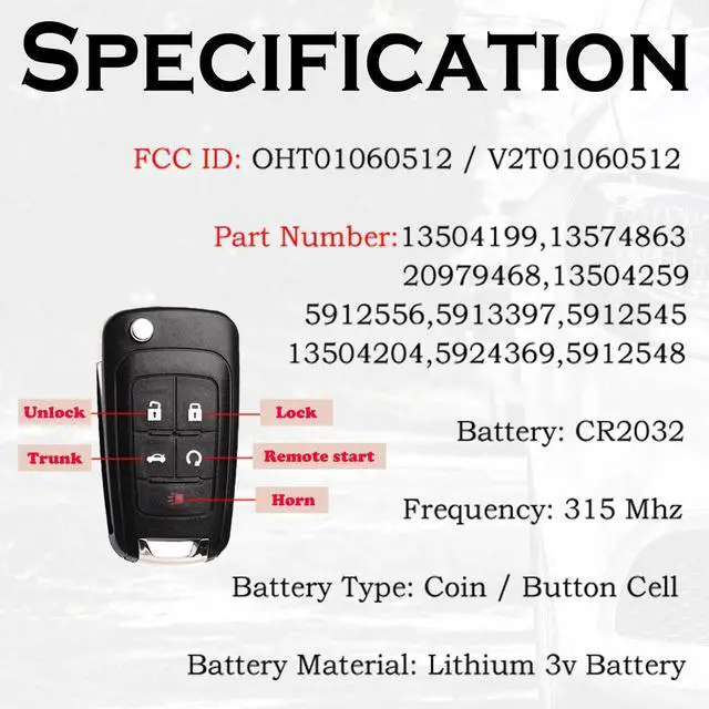 Alt view image 10 of 14 - Key Fob Replacement Fits for Chevy Cruze Equinox Camaro Impala Malibu Sonic Buick Regal Verano Encore Lacrosse GMC Terrain 2010-2021 OHT01060512 Keyless Entry Remote Control 13504199