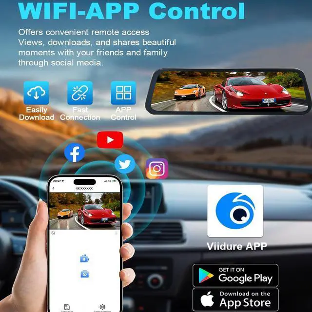 Alt view image 11 of 14 - Mirror Dual Dash Camera for Car, Dashcam 4K Front 2.5K IMX335 Rear View/ADAS BSD LCA Wi-Fi&APP WDR Night Vision G-Sensor Loop Recording Parking Monitor 64GB Card