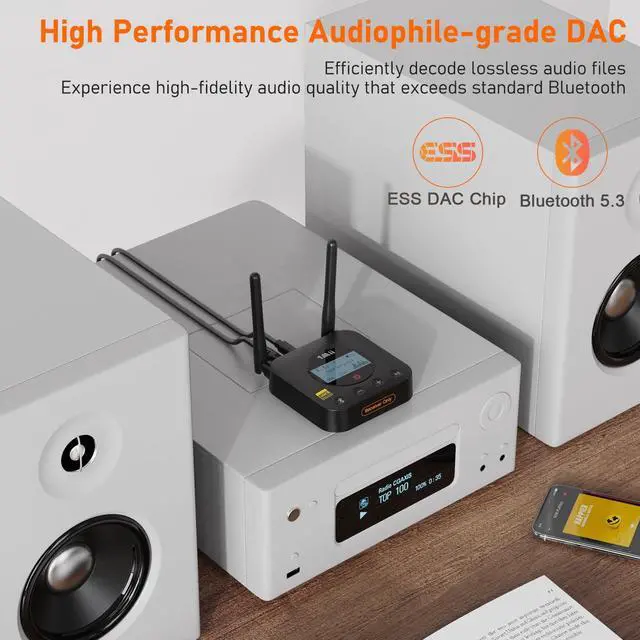 Alt view image 13 of 14 - B06Pro+ Hi-Fi Bluetooth 5.3 Audio Receiver, LDAC Hi-Res Wireless Audio Adapter for Home Stereo w/aptX HD Low Latency, LCD Display, Long Range, Volume Control, 3.5mm AUX Optical Coaxial