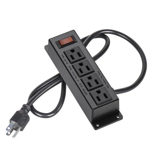 Alt view image 6 of 10 - Wall Mount Power Outlet Strip, 4 Outlet Mountable Power Strip with Switch, 3ft Cord Under Desk Power Strip for Office/Industrial/Home, Flat Plug, Black