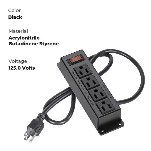 Alt view image 8 of 10 - Wall Mount Power Outlet Strip, 4 Outlet Mountable Power Strip with Switch, 3ft Cord Under Desk Power Strip for Office/Industrial/Home, Flat Plug, Black