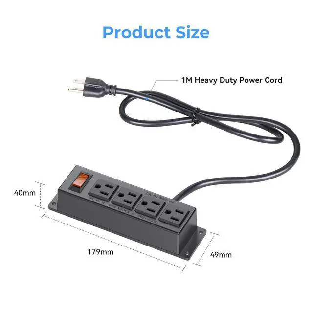 Alt view image 7 of 10 - Wall Mount Power Outlet Strip, 4 Outlet Mountable Power Strip with Switch, 3ft Cord Under Desk Power Strip for Office/Industrial/Home, Flat Plug, Black