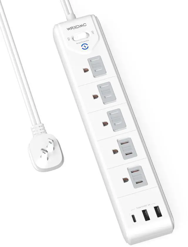Alt view image 8 of 14 - 2 Prong Power Strip, 2 Prong to 3 Prong Outlet Adapter, 5ft Extension Cord with Polarized Plug, 1680J Surge Protector, 5 AC Outlets & 3 USB, Wall Mountable, Ideal for Non-Grounded Outlets