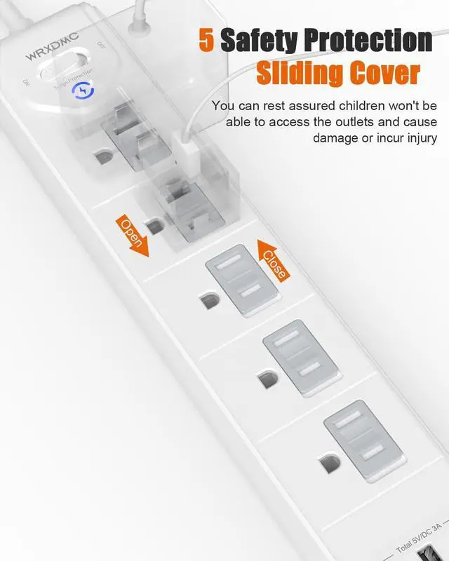 Alt view image 11 of 14 - 2 Prong Power Strip, 2 Prong to 3 Prong Outlet Adapter, 5ft Extension Cord with Polarized Plug, 1680J Surge Protector, 5 AC Outlets & 3 USB, Wall Mountable, Ideal for Non-Grounded Outlets