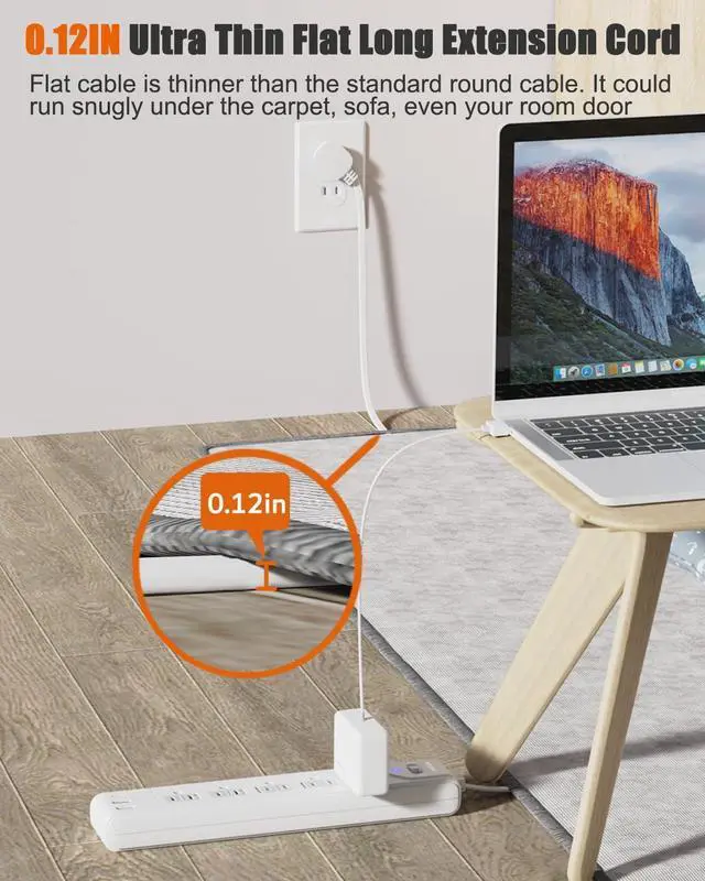 Alt view image 13 of 14 - 2 Prong Power Strip, 2 Prong to 3 Prong Outlet Adapter, 5ft Extension Cord with Polarized Plug, 1680J Surge Protector, 5 AC Outlets & 3 USB, Wall Mountable, Ideal for Non-Grounded Outlets