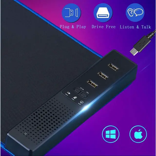 Alt view image 10 of 14 - USB Speaker for Computer with Microphone, 3-Port USB Hub, One-Key Mute, Plug & Play, Mouse Pad