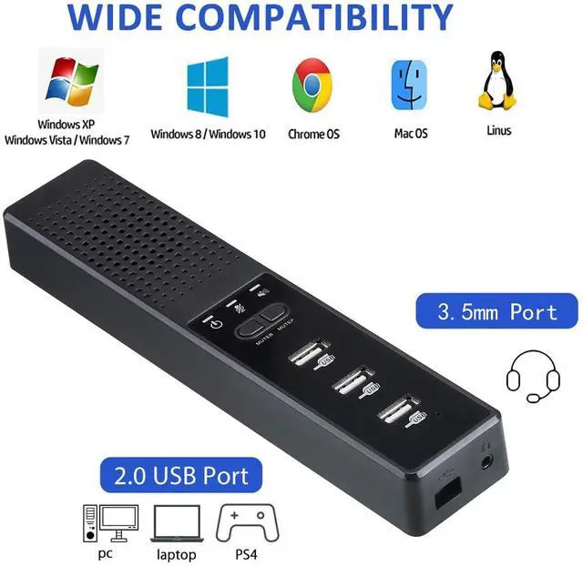 Alt view image 12 of 14 - USB Speaker for Computer with Microphone, 3-Port USB Hub, One-Key Mute, Plug & Play, Mouse Pad