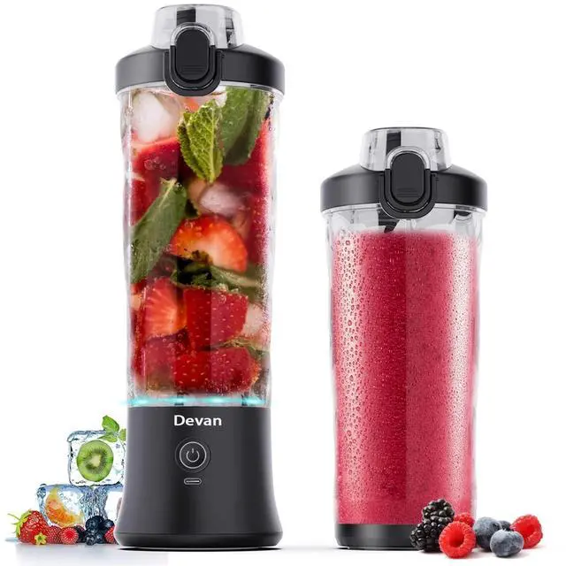 Alt view image 8 of 14 - Portable Blender, Shakes and Smoothies Waterproof 20 oz BPA Free Blender Cup and a Travel Lid. (Black, 20 oz)