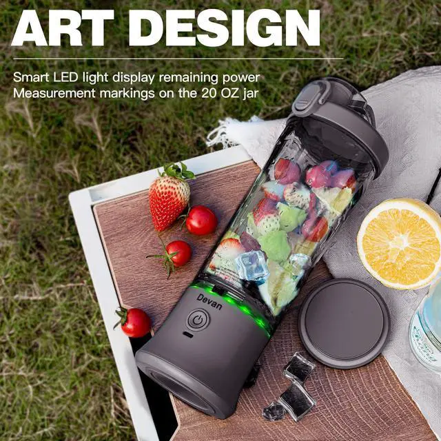 Alt view image 10 of 14 - Portable Blender, Shakes and Smoothies Waterproof 20 oz BPA Free Blender Cup and a Travel Lid. (Black, 20 oz)