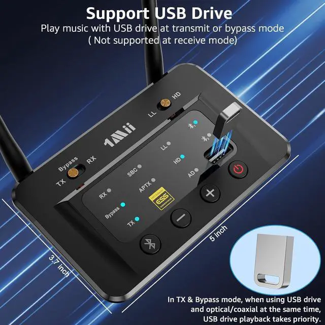 Alt view image 14 of 14 - B03S Bluetooth 5.3 Transmitter Receiver for TV Home Stereo, Wireless Audio Adapter with Audiophile DAC, aptX Adaptive/LL/HD, Dual Link, Optical RCA AUX 3.5mm Inputs/Outputs
