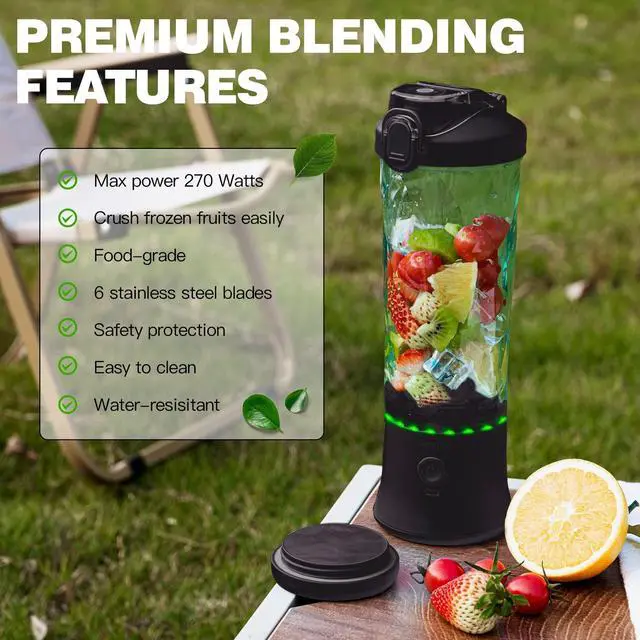 Alt view image 9 of 14 - Portable Blender, Shakes and Smoothies Waterproof 20 oz BPA Free Blender Cup and a Travel Lid. (Black, 20 oz)