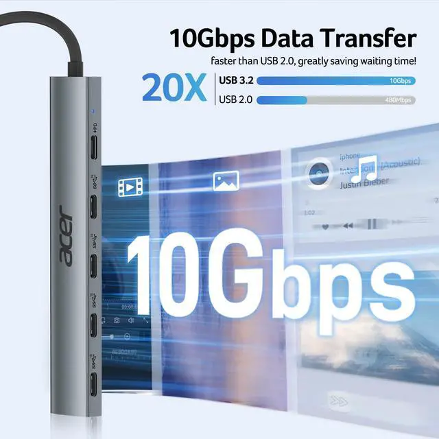 Alt view image 10 of 14 - 10 Gbps USB C Hub, USBC Splitter with 4*USB C 3.2 and 100W PD Port, Fast Transfer Type-C Multiport Adapter Compatible with MacBook Pro/M2/M1, iPad, Surface Pro, XPSNo Video Output