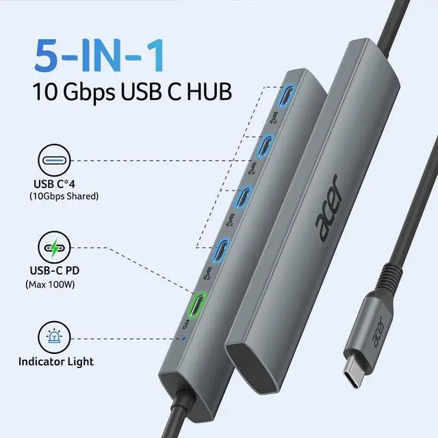 Alt view image 9 of 14 - 10 Gbps USB C Hub, USBC Splitter with 4*USB C 3.2 and 100W PD Port, Fast Transfer Type-C Multiport Adapter Compatible with MacBook Pro/M2/M1, iPad, Surface Pro, XPSNo Video Output