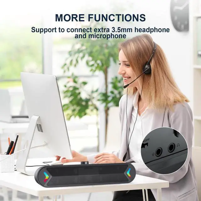 Alt view image 9 of 12 - Computer Speakers for Desktop,PC Speakers with Basic Stereo Sound & Colorful Lights, Single USB for Both Power and Audio,Desktop Laptop Sound Bar Speakers for Gaming,Movies,Music