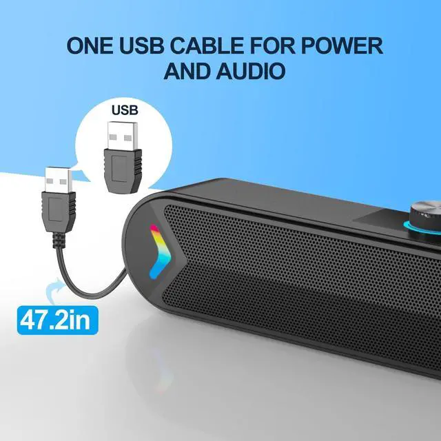 Alt view image 12 of 12 - Computer Speakers for Desktop,PC Speakers with Basic Stereo Sound & Colorful Lights, Single USB for Both Power and Audio,Desktop Laptop Sound Bar Speakers for Gaming,Movies,Music