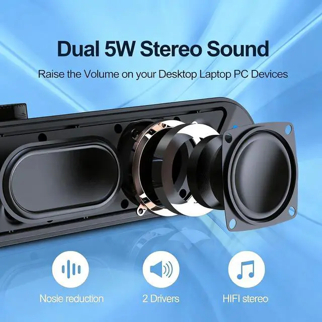 Alt view image 8 of 12 - Computer Speakers for Desktop,PC Speakers with Basic Stereo Sound & Colorful Lights, Single USB for Both Power and Audio,Desktop Laptop Sound Bar Speakers for Gaming,Movies,Music