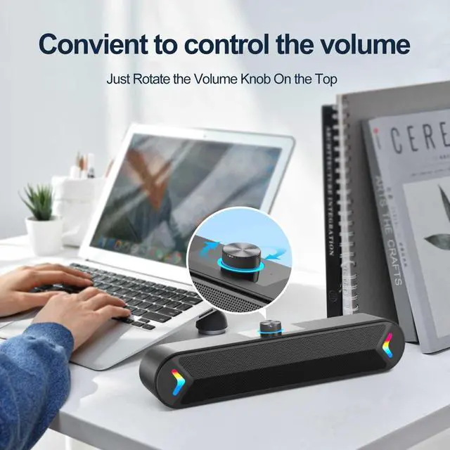 Alt view image 10 of 12 - Computer Speakers for Desktop,PC Speakers with Basic Stereo Sound & Colorful Lights, Single USB for Both Power and Audio,Desktop Laptop Sound Bar Speakers for Gaming,Movies,Music