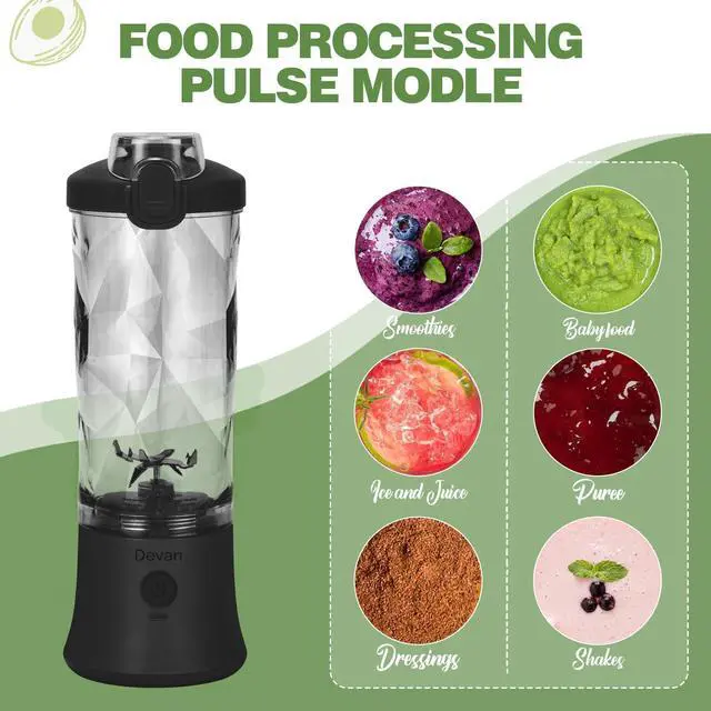 Alt view image 11 of 14 - Portable Blender, Shakes and Smoothies Waterproof 20 oz BPA Free Blender Cup and a Travel Lid. (Black, 20 oz)
